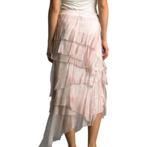 Tempo Paris Silk Angled Tiered Midi Skirt Pink Boho Euro Summer size small